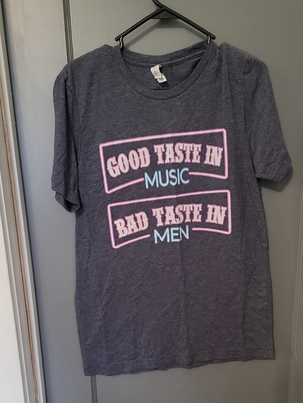 Bella Canvas Heather Gray Tee with Pink & Light Blue Print